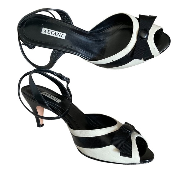 Alfani Shoes - Alfani Black and White Leather Peep-Toe Heels with Slingback Strap